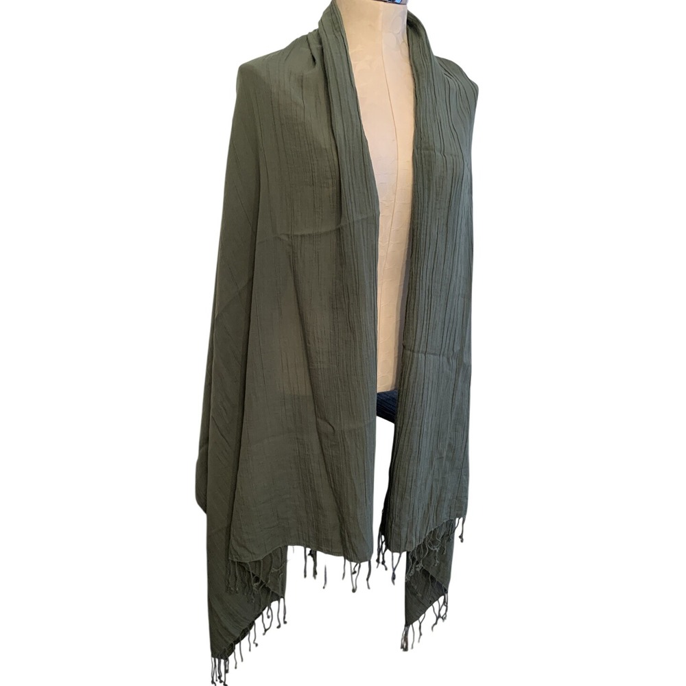 Fringed Green Crepe Lightweight Wrap Shawl Scarf 84 x 76